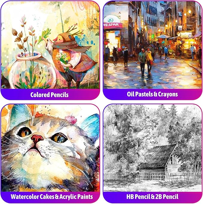 iBayam Deluxe Art Set,195-Pack Artist Gift Box, Arts and Crafts Drawing Painting Kit Art Supplies for Adults Teens Kids, Art Kits with 24 Acrylic Paint, Sketchbook, Canvases, Crayons, Pencils