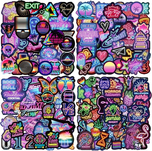 300+ Pieces Cool Neon Stickers Book for Laptop Phone Case Guitar Skateboard Helmet Bike Car Decals Scrapbooking Journaling Notesbook Luggage Water Bottles, Prizes Gift for Kids Teens Classroom Reward