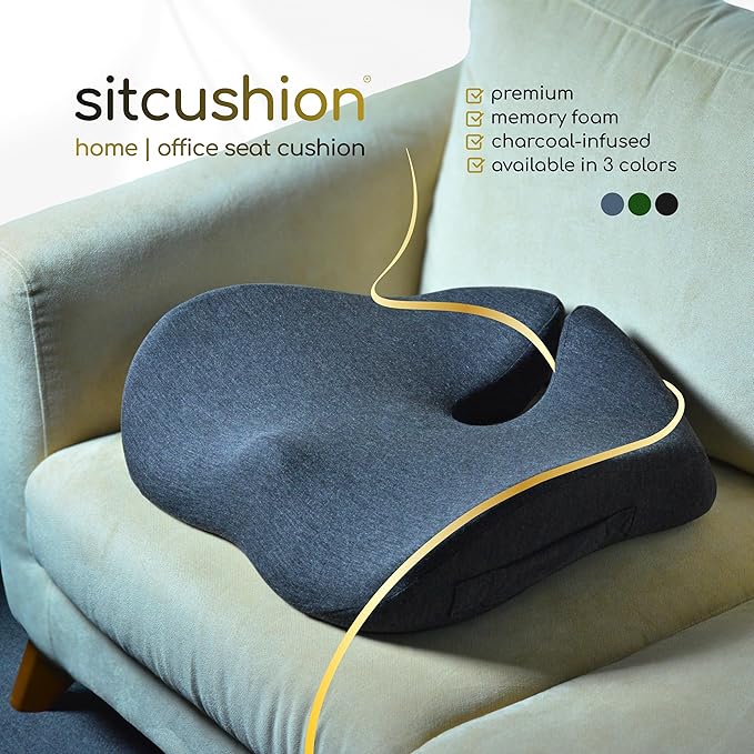 Extra Large Memory Foam Seat Cushions for Office Chairs, Pressure Relief Seat Cushion for Tailbone Pain Relief, Sciatica & Back Pain, Ergonomic Office Chair Cushion for Long Sitting & Driving (Black)