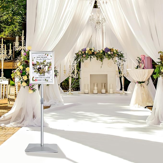 8.5"x11" Pedestal Poster Stand with Heavy Duty Solid Steel Base, Adjustable Floor Standing Sign Holder for Vertical and Horizontal Display, Silver 3Pack