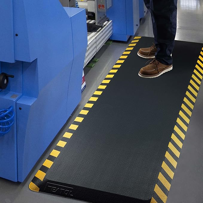 FEATOL Anti Fatigue Mat Industrial, Ergonomic Standing Floor Mat for Work for Stand, Black with Yellow Border Safety 20" x 32"-Support for Leg & Back Pain