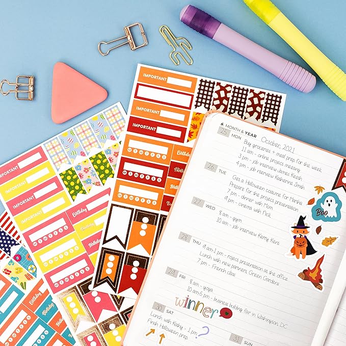 Clever Fox Seasonal Planner Stickers – 600+ Month, Holiday, Washi Tape & Seasons Stickers for Monthly Journal & Calendar – 18 Sheets (Seasonal Pack)