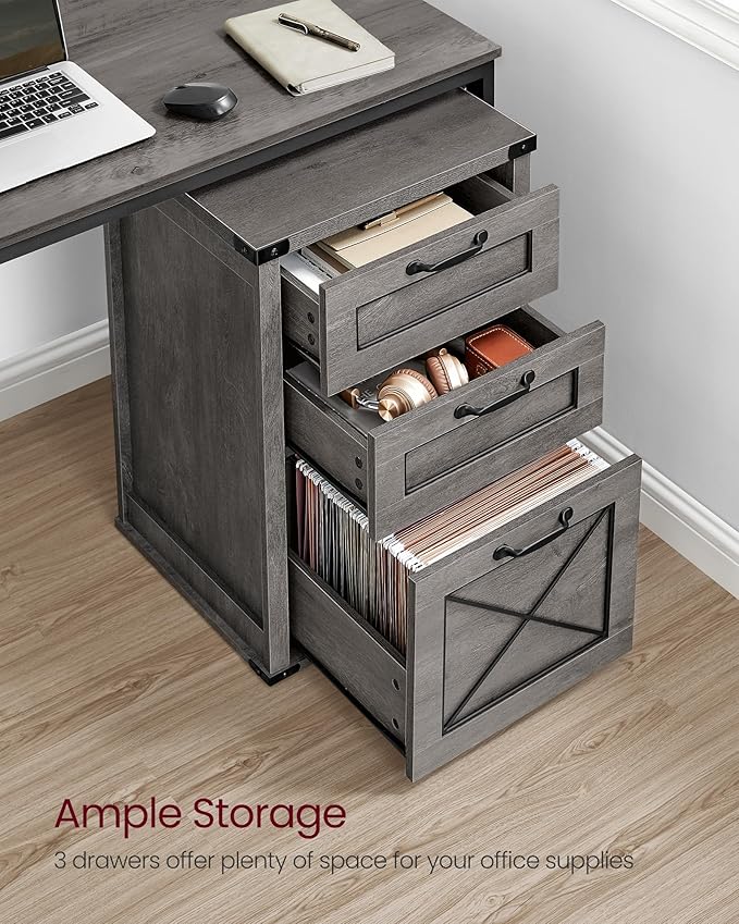 VASAGLE File Cabinet, Filing Cabinet with 3 Drawers, Printer Stand, Fit A4, Letter Size, Hanging File Folders, Modern Farmhouse Style, for Home Office, Misty Gray UOFC054G01