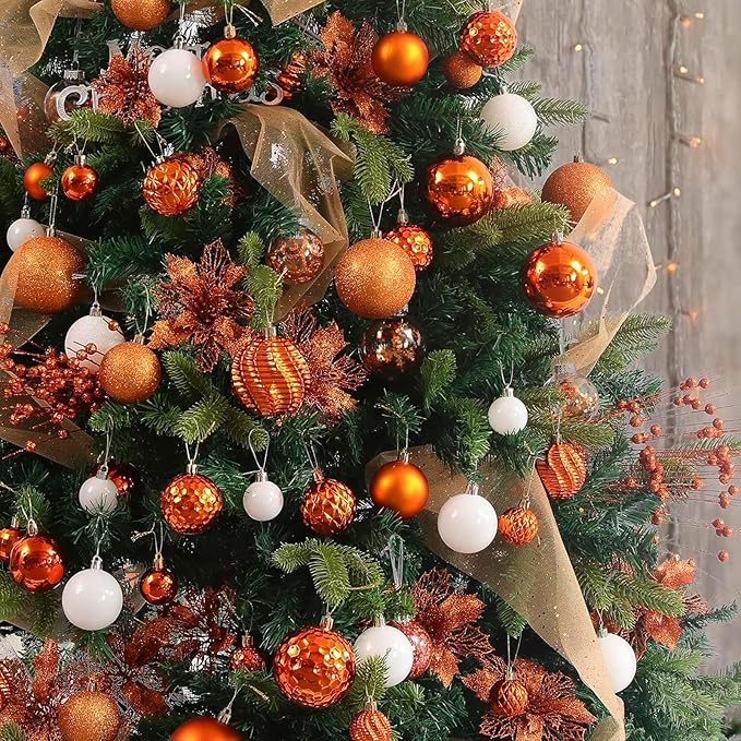 Christmas Balls Ornaments -36pcs Shatterproof Christmas Tree Decorations with Hanging Loop for Xmas Tree Wedding Holiday Party Home Decor,6 Styles in 3 Sizes(Orange)