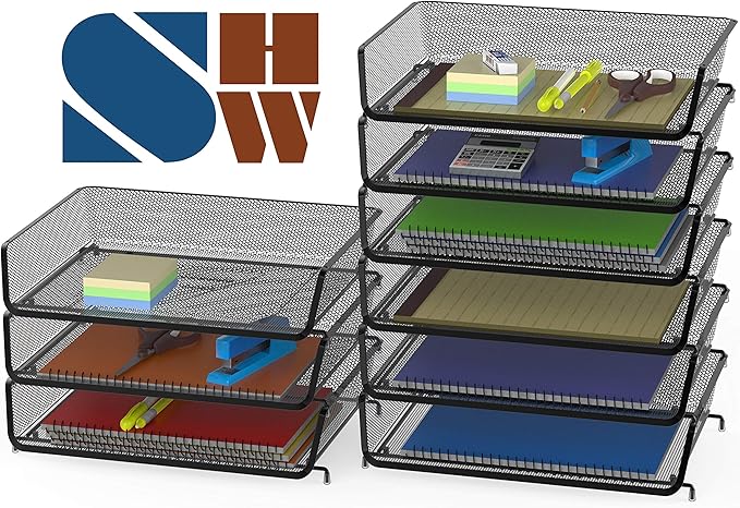 Simple Houseware Stackable Wide Entry Desk File Document Letter Tray Organizer, 3 Packs, Black