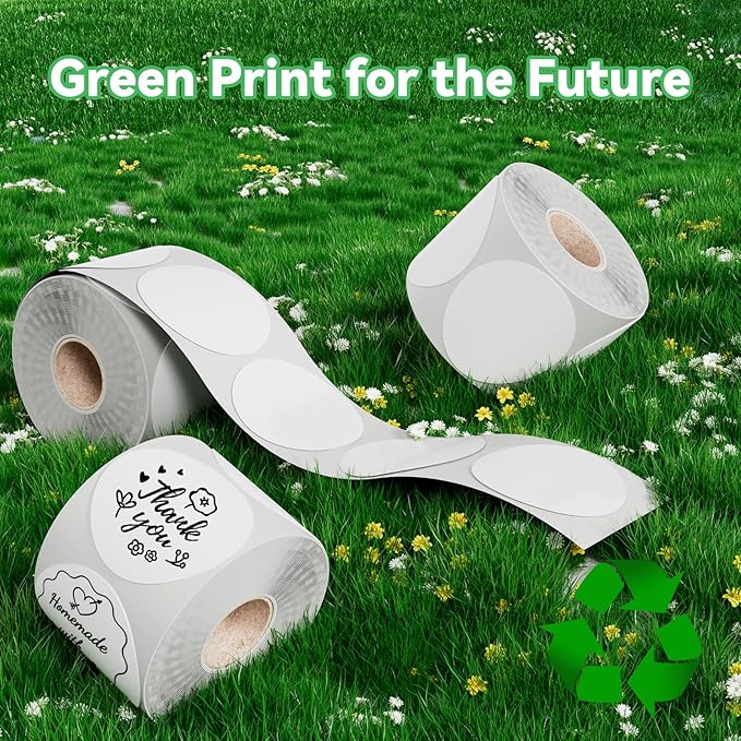 2'' White Round Thermal Labels, 750pcs Circle Thermal Printer Label, Multi-Purpose for DIY Logo Design, Name/Price Tag, Address, QR Code, 750 Labels/Roll