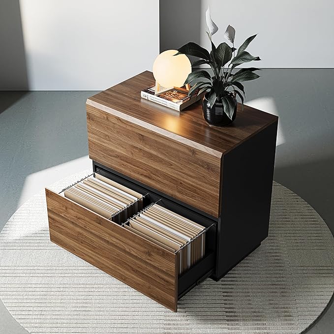 2 Drawer Lateral File Cabinet, 31w*28h Wood Filing Cabinet with Anti-tilt Mechanism, Home Office Storage Filing for Letter, A4 & Legal Size, Black Walnut