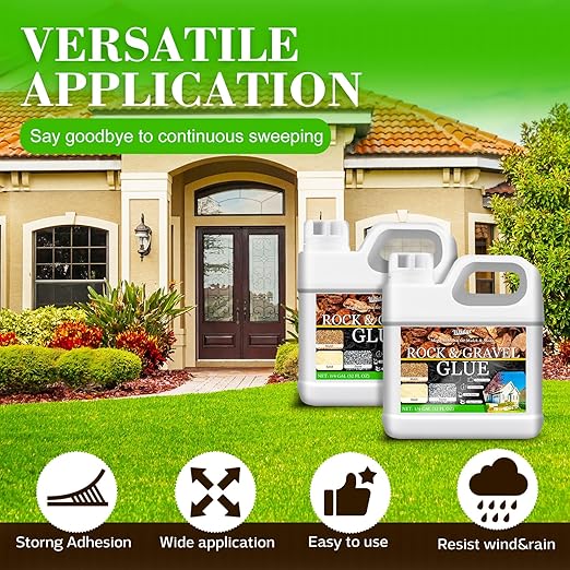 Mulch Glue & Gravel Binder - 64oz Rock Glue for Landscaping, Garden, Walkway - Strong Pea Gravel Stabilizer, Concentrate Mulch Adhesive Safe for Lockdown Sticky Stone, Pebble, Bark, Rubber, Pine Straw