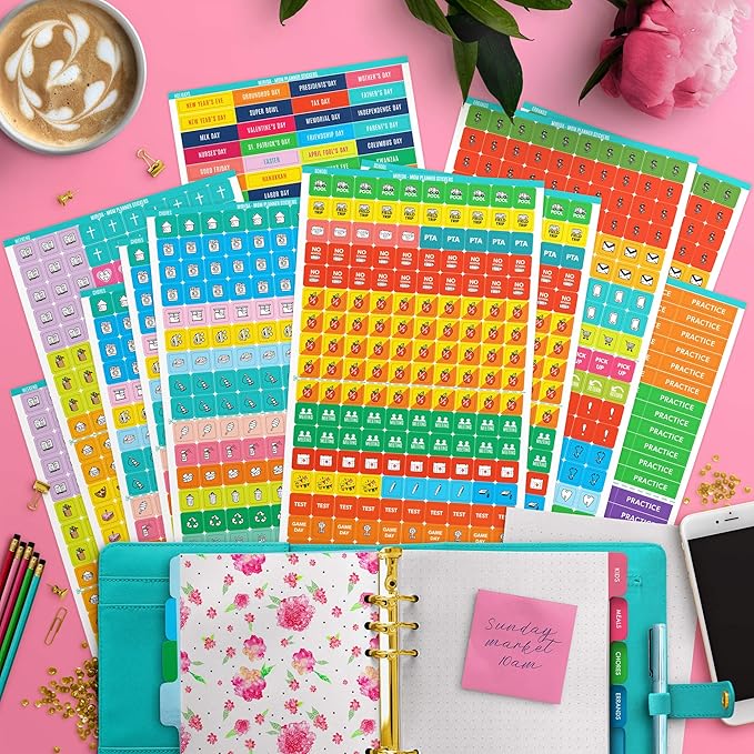 Mirida Planner Stickers - 1900+ Mom Calendar Icons, Variety Pack - Household Chores, Budget, Kids’ School Events, Daily Errands for Adults Organizer