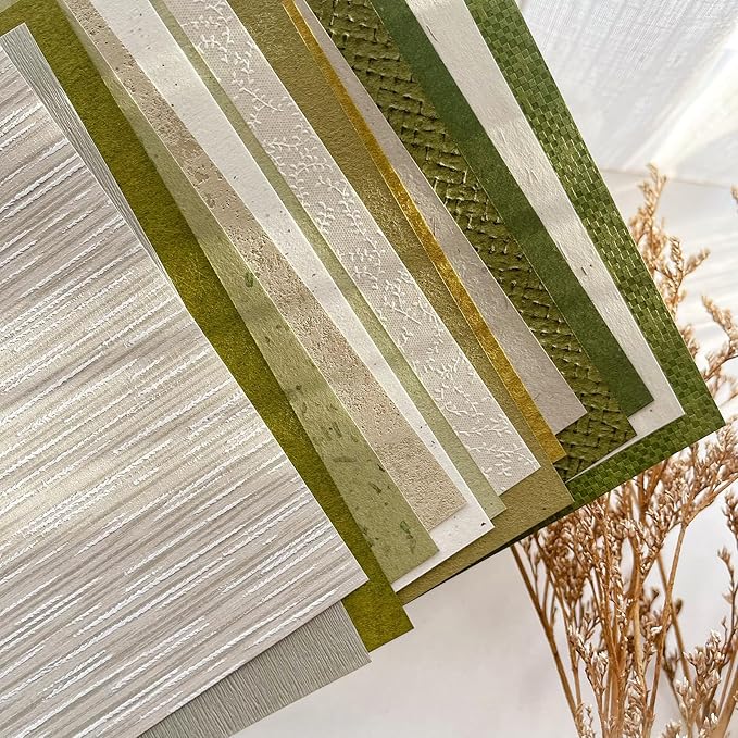 15 Sheets Textured Scrapbook Paper Assorted Set - Mixed Special Craft Paper for Scrapbooking Junk Journaling Supplies Bullet Journal Planner Collage Card Embellishments 5.8x8.3 Inch A5 (Forest Green)