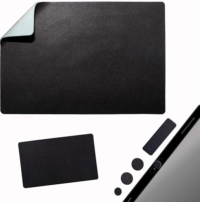 Mouse Pad Adhesive Bottom - Sticks to Any Surface - Portable - Webcam Covers and Screen Cleaner Included (Blank Black)