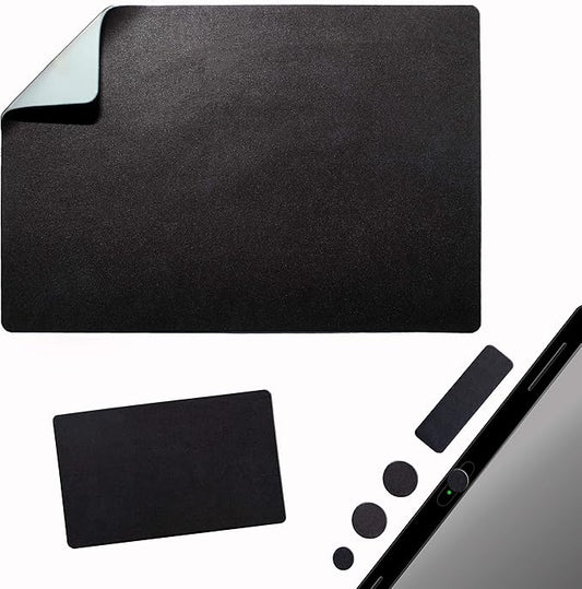 Mouse Pad Adhesive Bottom - Sticks to Any Surface - Portable - Webcam Covers and Screen Cleaner Included (Blank Black)