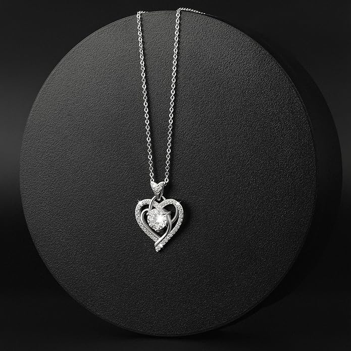 Moissanite Pendant Necklace for Women – 925 Sterling Silver Necklace for Women Heart Pendant, Dainty Silver Jewelry Gift Box for Mom Wife Girlfriend – Birthday Anniversary (1-3 CT)