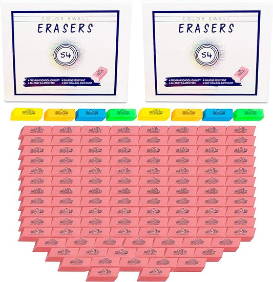 Color Swell Bulk Pink Erasers - 108 Pack of Neon and Pink Erasers - Perfect for Offices, Classroom, Kids, Students, Families, and Donations