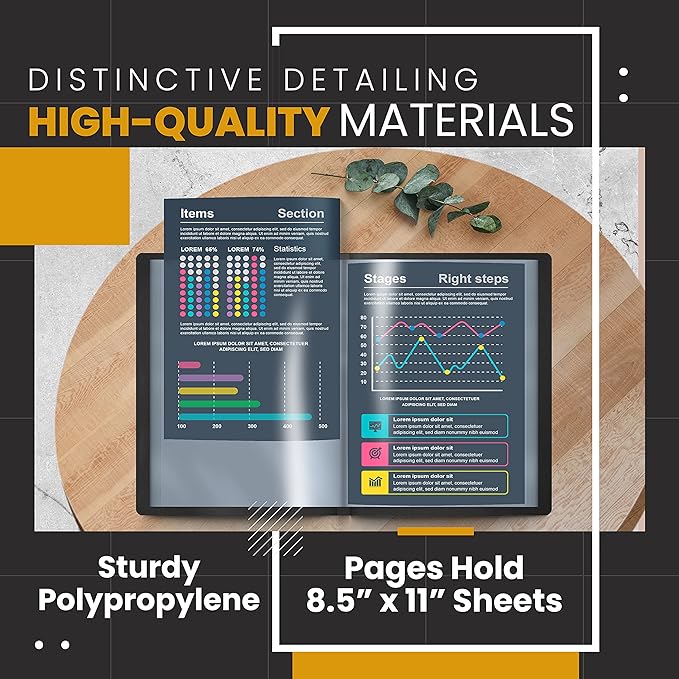 Better Office Products 12 Pocket Bound Presentation Book, Black with Clear View Front Cover, 24 Sheet Protector Pages, 8.5" x 11" Sheets, Art Portfolio, Durable Poly Covers, Letter Size, Black