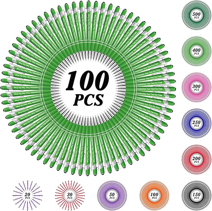 Max 500 Pcs Personalized Pens Bulk, Custom Pens with Free Engraving, Customized Stylus Tip Ballpoint Pen with Your Name Massage Text for School Office Business Graduation Anniversaries-100 Packs