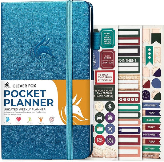 Clever Fox Pocket Planner Weekly – Undated Monthly Goal Planner and Calendar, Mini Planner Perfect for Purse, 3.7x6.7" (Mystic Blue)