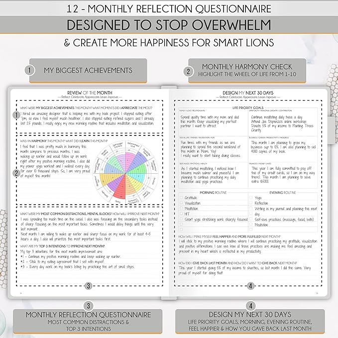 Life Planner - Undated Daily, Weekly & Monthly Planner with Budget Section | A 12 Month Journey to Increase Productivity & Happiness | Life Organizer & Gratitude Journal - Horizontal Format