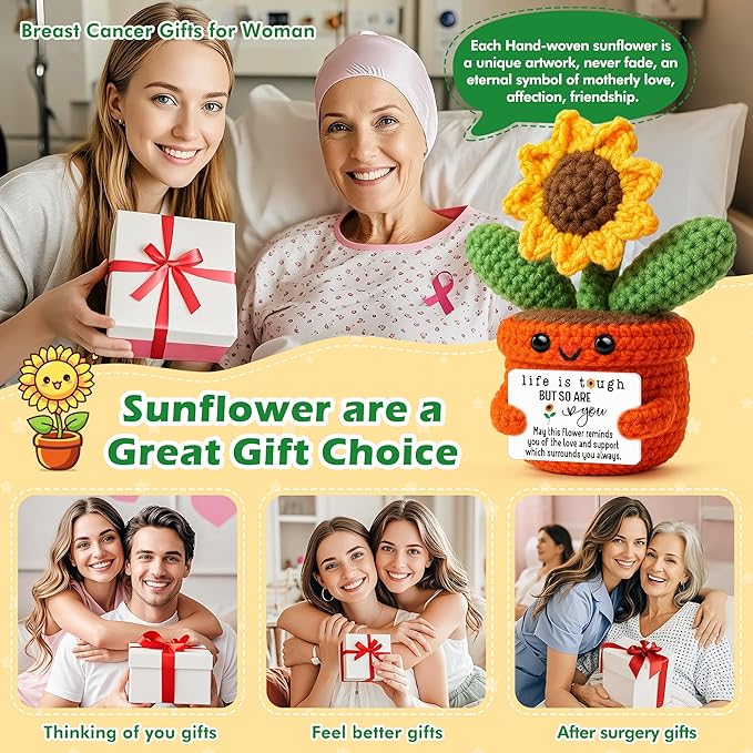 Sensi Blue Cute Sunflower Keepsake, Inspirational Gifts for Women Friends, Encouragement Get Well Soon Gift, Life is Tough But So are You, Sympathy Cheer Up Memento, Positive Desk Decor