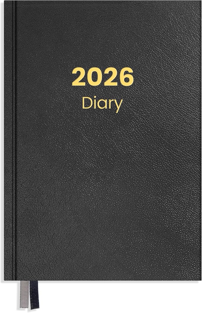 SUNEE 2026 Daily Planner Hardcover - Journal Organizer for Work & School - Daily Page Layout with Holidays, Notes - 100gsm No-Bleed Paper Agenda for Women & Men, Black