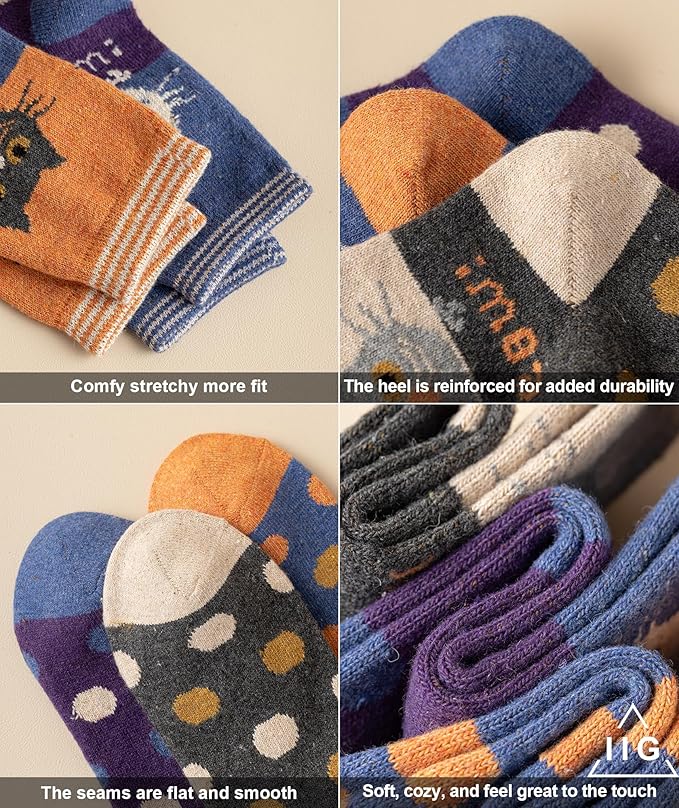 IIG Cute Warm Wool Socks for Women Super Cozy Thick Crew Winter Socks Gifts, 5 Pairs