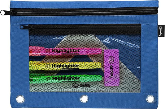 Enday Dark Blue Pencil Pouch For 3 Ring Binder, Zippered Binder Pencil Pouches, 3 Ring Pencil Pouch for Binder, Pencil Case for Binder, Large Pencil Bags for School, Home, and Office