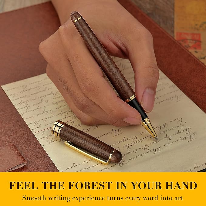 BEILUNER Luxury Walnut Ballpoint Pen Writing Set - Elegant Fancy Nice Gift Pen Set for Signature Executive Business Office Supplies - Gift Boxed with Extra Refills (Black)