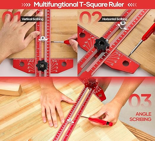 Saker Woodworking Scriber Marking Line Ruler, Adjustable Aluminum Alloy Sliding T-Square Ruler,Precision Line Drawing aid Ruler with Angle Adjustment Scale
