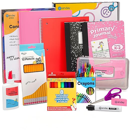 Enday 1st Grade and Kindergarten School Supplies Kit - 54 Piece Back to School Supplies Kit, Premium Quality Kids School Supplies for Girls & Boys, Kindergarten & First Grade School Supplies for Kids