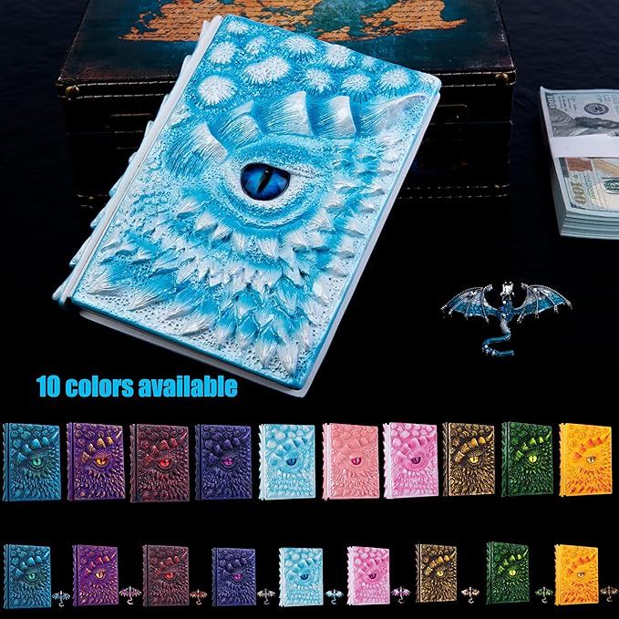 3D Dragon Eye Embossed Journal,Resin Engraving Notebook,Dnd notebook for Dragon Lovers ，Blank Paper,Hardcover Travel Notepad for Writing,Sketchbook,Collection,Gift,Decoration A4 and A5 Size (A5-Ice dragon-Lined-Brooch)