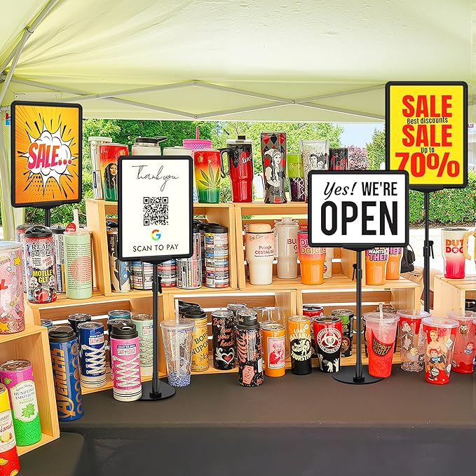 Sign Holder Stand 8.5 x 11, Adjustable Poster Stand for Table Top & Floor, Metal Signage Display Stands, Floor Standing Sign Holder for Advertisement, Tradeshow, Store, Business, 2 Pack