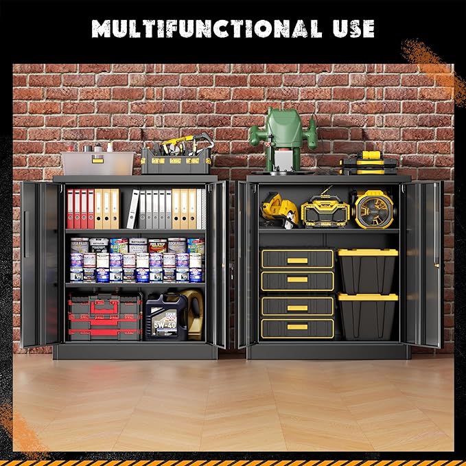 Greenvelly Metal Garage Storage Cabinet,36" Black Lockable Metal Cabinets with 2 Doors and Shelves,Storage Locking Counter Cabinet for Home Office,Garage,Kitchen,School