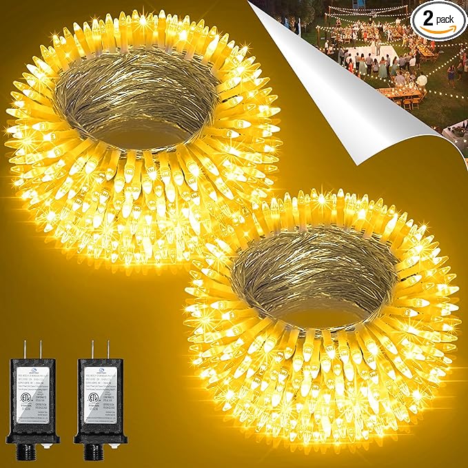 2 Pack Total 200FT 600 LED Christmas String Lights, Warm White Fairy Tree Lights Connectable, 8 Modes & Timer Indoor Outdoor String Lights for Bedroom Tree Yard Door Wedding Xmas Classroom Decor