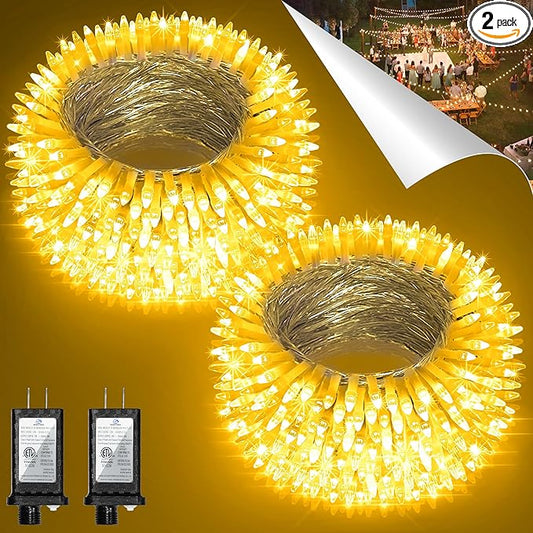 2 Pack Total 200FT 600 LED Christmas String Lights, Warm White Fairy Tree Lights Connectable, 8 Modes & Timer Indoor Outdoor String Lights for Bedroom Tree Yard Door Wedding Xmas Classroom Decor