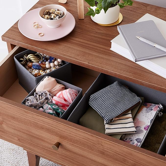 Amazon Basics Cloth Drawer Storage Organizer Boxes for Socks, Underwear and Baby Items, Set of 6, Gray