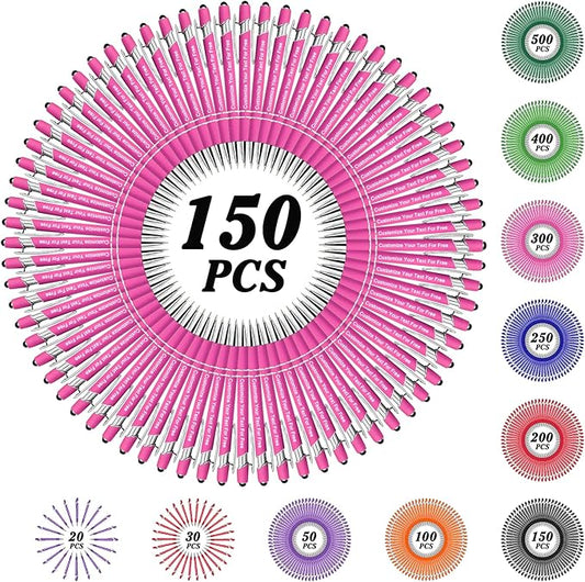 Max 500 Pcs Personalized Pens Bulk, Custom Pens with Free Engraving, Customized Stylus Tip Ballpoint Pen with Your Name Massage Text for School Office Business Graduation Anniversaries-150 Packs
