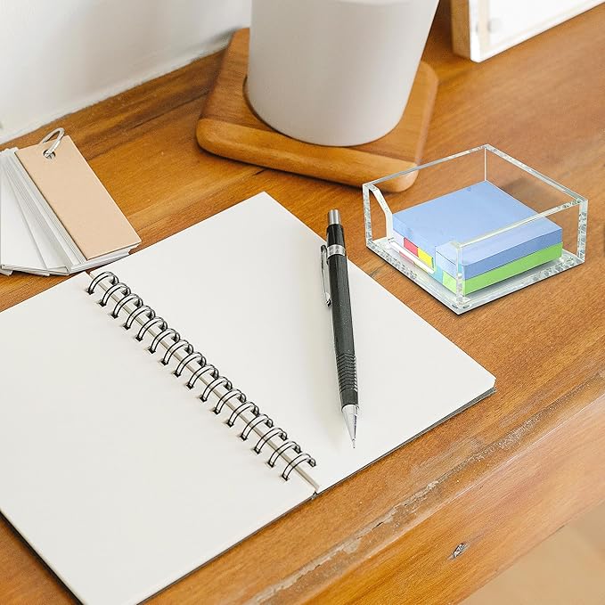 WORHE Sticky Note Holder Clear Acrylic Memo Pad Holders 3.94 x 3.94 for Office Accessories Desk School Home, Crystal Notepad Organizer Post Pop Notes Dispenser for 3"X3" Note Pads 1PCS (BQ200)