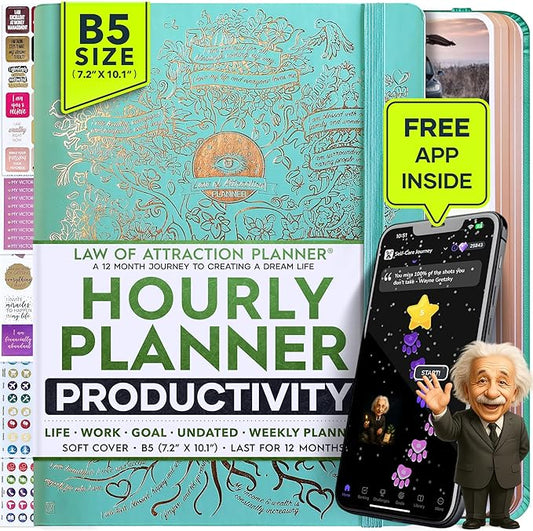 Law of Attraction Planner – Undated Hourly, Weekly & Monthly Goal Setting Planner, 12-Month to Increase Productivity | Life & Gratitude Journal, Include Foldable Vision Board, Gift Box & Stickers