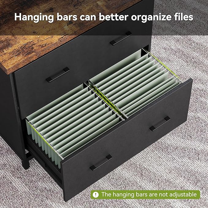 LITTLE TREE 2 Drawer File Cabinet for Home Office, 30.7-Inch Lateral Office Cabinet for A4 and Letter Size Files, Printer Stand, Storage Cabinet Organizer, Rustic Brown + Black