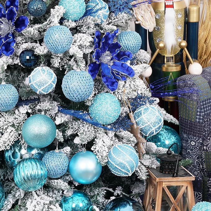3.15" Christmas Ball Ornaments Glitter Shatterproof Christmas Tree Ornaments Sequin Xmas Hanging Balls Decorations for Wedding Party Holiday(Light Blue)