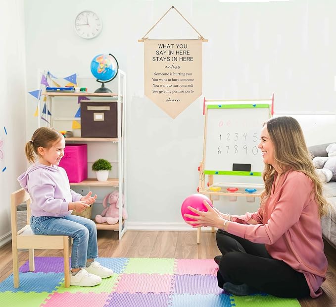 Confidentiality Banner Decor-Counseling Office Wall Sign Decor-Social Worker School Psychologist Signs - Counselor Door Flag Decoration-Therapist Banner Wall Art-What You Say In Here Stays In Here