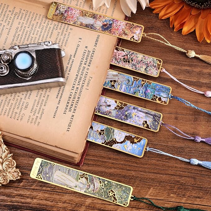 6 Pcs Vintage Oil Painting Metal Bookmarks Monet Theme Maiden Elegant Floral Classic Art Style Artistic Book Mark Reading Girl Unique Book Lover Gifts for Women, Readers & Bibliophiles