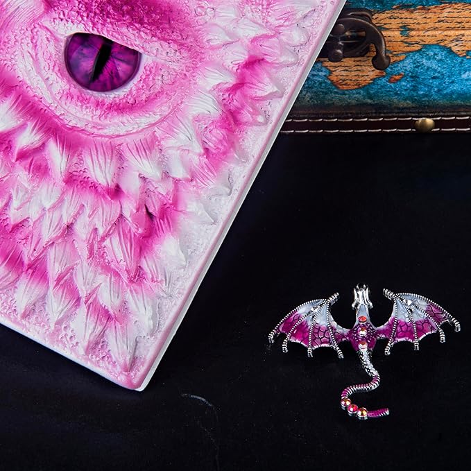3D Dragon Eye Embossed Journal,Resin Engraving Notebook,Dnd notebook for Dragon Lovers ，Blank Paper,Hardcover Travel Notepad for Writing,Sketchbook,Collection,Gift,Decoration A4 and A5 Size (A5-Rose with brooch)
