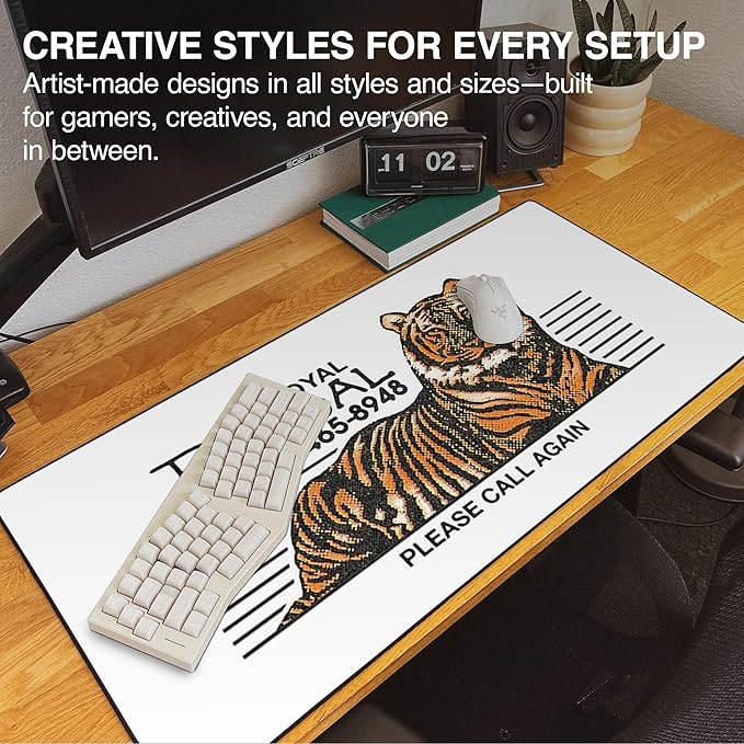MPCO. OZGMX Large Gaming Desk Pad - 36" x 17" Aeroglyde Fabric Royal Bengal Original Desk Mats - Non-Slip, Washable, Smooth Glide for Precision Gaming & Work