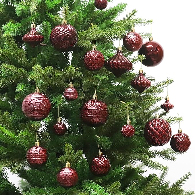 Christmas Ornaments Set with 36pcs Shatterproof Christmas Tree Decorations Multi-Size Christmas Ball Ornaments with 7 Styles Burgundy