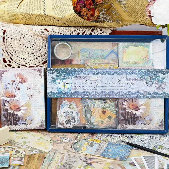 Funto Scrapbooking Kit (202 PCS), Vintage Collection-Wonderland, Perfect for Bullet Scrapbooking Materials, Planner DIY Arts Craft Collage
