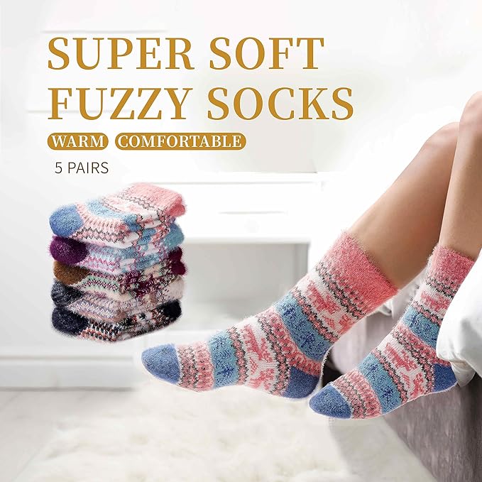 5 Pairs Fuzzy Soft Cozy Comfortable Socks for Women, Casual Sleep Comfy Socks, Perfect Warm Winter Gifts for Women