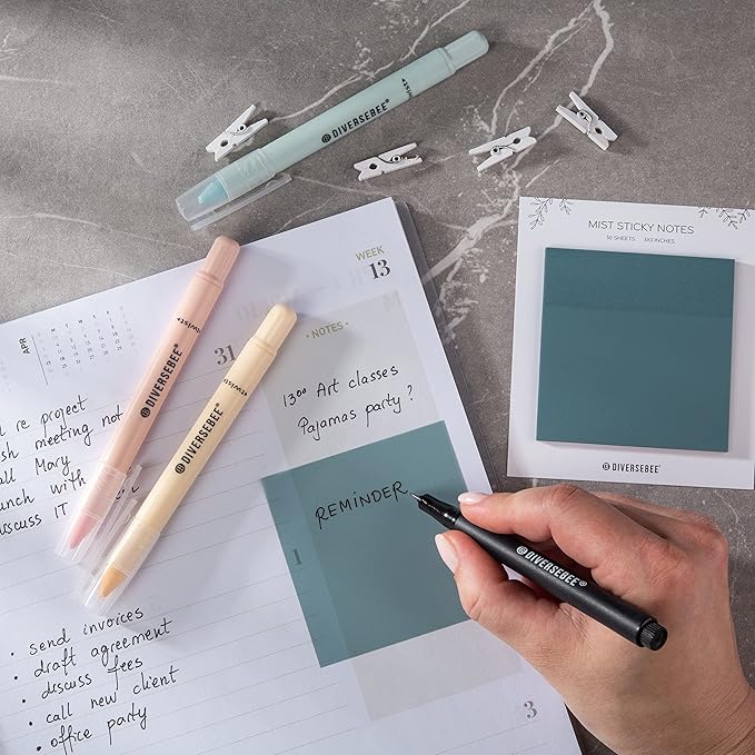 DiverseBee 50 Sheets Pastel Transparent Sticky Notes, 3x3” Clear Sticky Tabs, Translucent Page Flags Book Markers Stickers, Planner Accessories, Bible Journaling Study Office School Supplies (Mist)