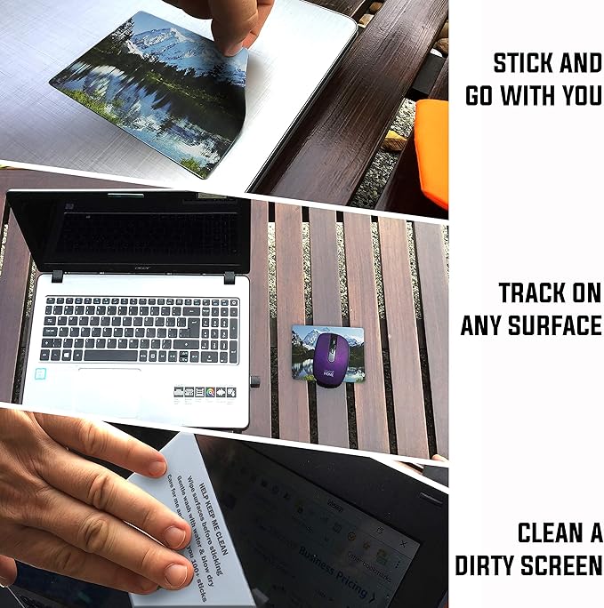 Mouse Pad Adhesive Bottom - Sticks to Any Surface - Portable - Webcam Covers and Screen Cleaner Included (Mountain)