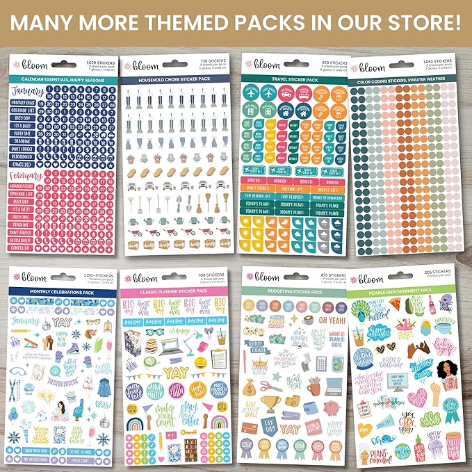bloom daily planners Productivity Stickers - Variety Sticker Pack - Six Sticker Sheets Per Pack!